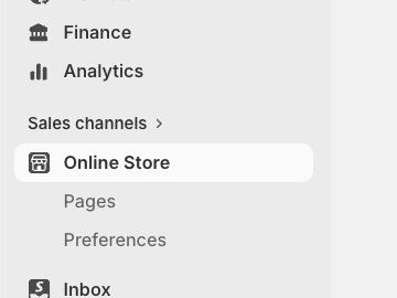 The Shopify admin sidebar with Online Store selected under Sales channels.